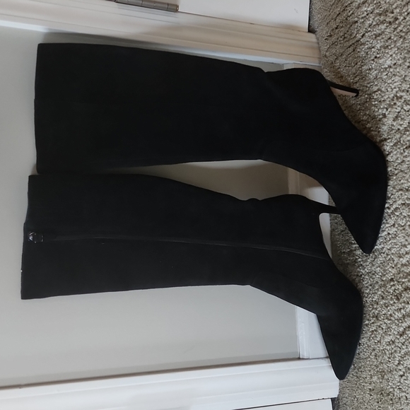 Via Spaga Black Suede High Heel Boots Sz 9 - Picture 1 of 2
